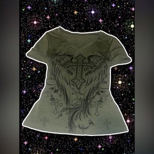 Army Green Rhinestone Cross Fitted tee
